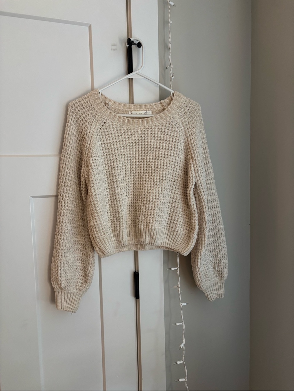 Altar'd State Cream Waffle-Knit Crewneck Sweater